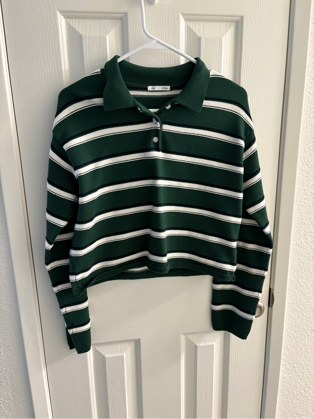 Striped Forest Green Polo Sweater Top